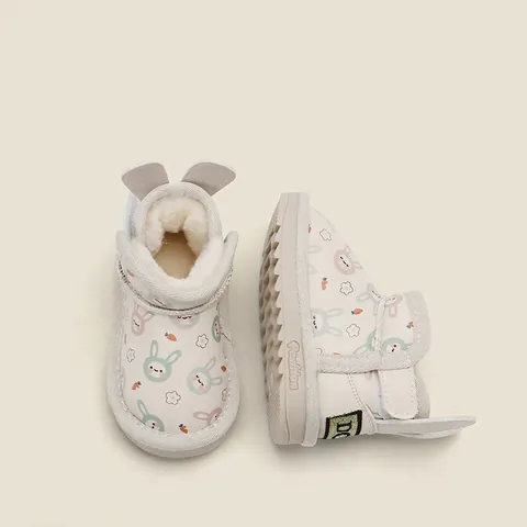 Toddler Girls Cartoon Rabbit Snow Boots Microfiber Leather Fleece Lined Winter Warm Anti Slip Walking Shoes With 3D Ears