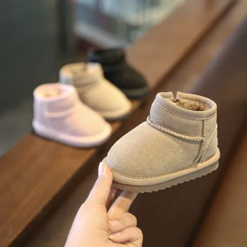 Baby Snow Boots Infant Toddler Winter Warm Plush Lined Shoes Cow Suede Soft Sole Non-Slip First Walkers Cotton Booties