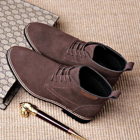 Herren Rindsleder Schnürstiefel Business Casual Hochstiefel Brogue Detail Spitz Zulaufend Winterschuhe Für Herren