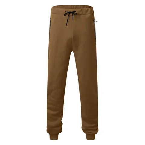 Men Casual Fleece Lined Sweatpants Loose Fit Joggers With Zipper Pockets Drawstring Elastic Waist Knitted Polyester Solid Color Thick Bottom For Winter