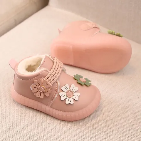 Baby Mädchen Winter Schneeschuhe 3D Blume Warm Plüsch Kleinkind Lauflernschuhe PU Leder Weiche Sohle Rutschfeste Prinzessin Schuhe