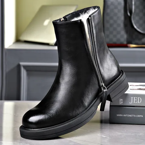 Herren Echtes Leder Chelsea Stiefel Winter Warm Wolle Futter Seitenreißverschluss Dicke Sohle Mode Martin Boots Lederstiefel