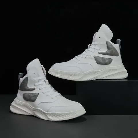 Chaussures Daddy Montantes pour Hommes en Cuir de Vache Première Couche 2024 Automne Hiver Doublées Sneakers Sportives Perforées Semelle Épaisse Mode