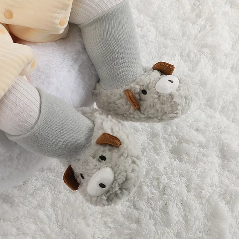 Baby Cartoon Sheep Fleece Prewalker Boots Winter Warm Soft Sole Infant First Walker Shoes With Knitted Ribbed Cuff