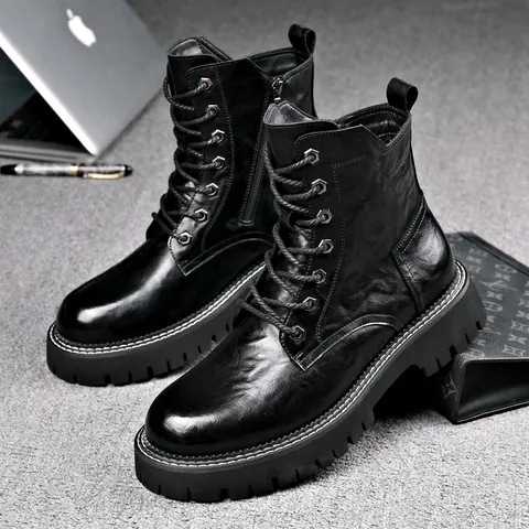 Herren Echtleder Martin Stiefel Mode Geprägte Chelsea Stil Lässig Warm Seitenreißverschluss Winter Outdoor Schuhe