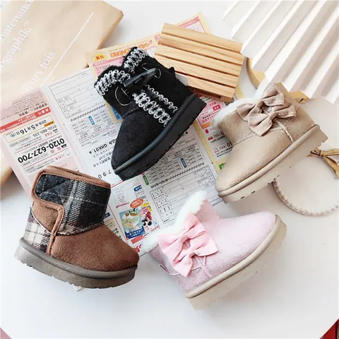 Winter Kinder Schneestiefel Dickes Fleece Gefüttert Warm Wildleder Kleinkinder Schuhe Rutschfeste Outdoor Stiefel Jungen Mädchen