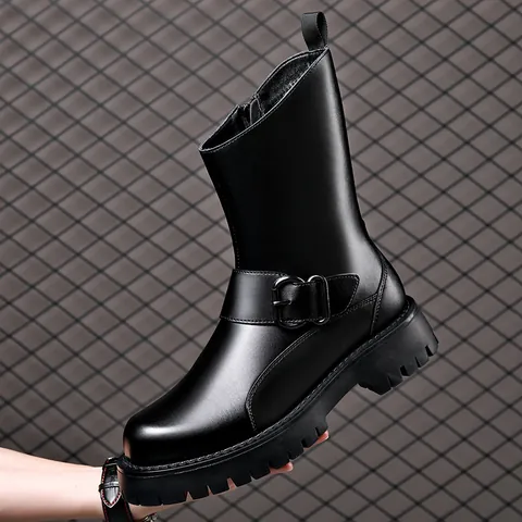 Men Fashion Martin Boots Chelsea Style Soft PU Leather Thick Sole Side Zipper Motorcycle Boots For Winter Warm Casual Outdoor
