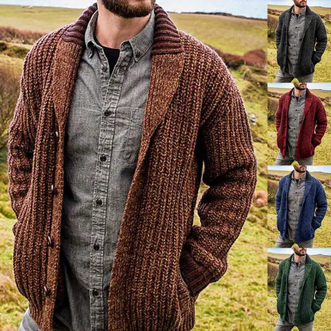 Herren Strickjacke Mit Schalkragen Geknöpft Langarm Slim Fit Warm Weich Casual Einfarbig Winter Strickmantel