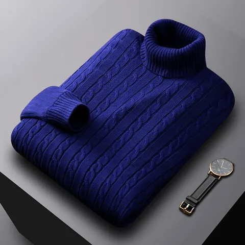 Maglione da Uomo a Collo Alto a Trecce in Misto Lana Vestibilità Larga Caldo Tinta Unita Pullover Top Casual Stile Coreano