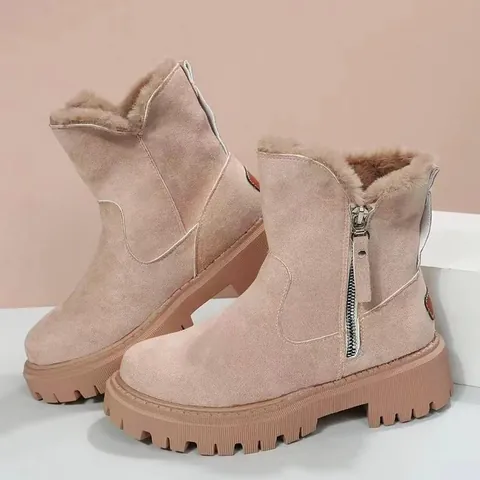 Botas de Nieve de Invierno para Mujer de Piel Sintética Suela Antideslizante con Plataforma Gruesa Cremallera Lateral Botas Martin Cálidas Color Sólido Estampado de Leopardo Zapatos Diarios