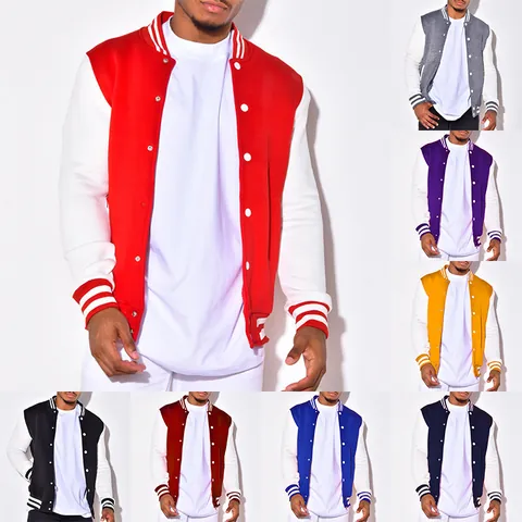 Herren Klassische Varsity Jacke Farbblock Amerikanische Letterman Jacke Casual Slim Fit Stehkragen Druckknopf Oberbekleidung Top