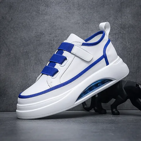 Men's Fashion Chunky Sneakers Color Block Air Cushion Casual Shoes Hook And Loop Microfiber Leather Walking Shoes
