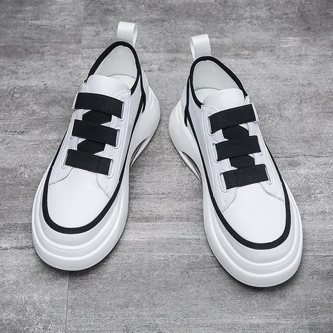 Men's Fashion Chunky Sneakers Color Block Air Cushion Casual Shoes Hook And Loop Microfiber Leather Walking Shoes