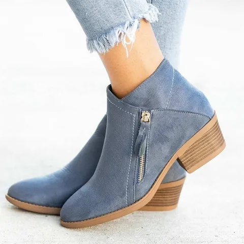 Women's Ankle Boots Faux Suede Pointed Toe Block Heel Martin Boots With Side Zipper Casual Solid Color Mid Heel Short Boots