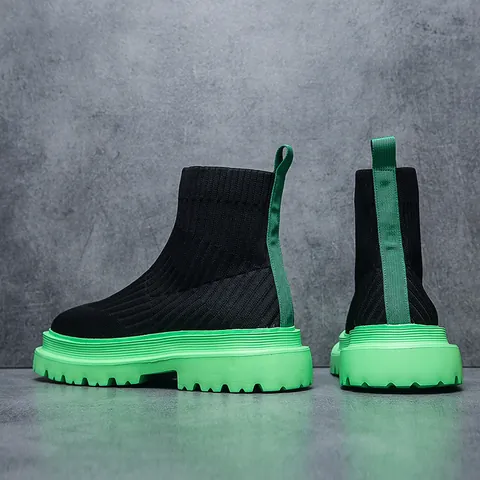 Men High-Top Knit Sock Shoes Breathable Fly-Knit Fashion Streetwear Sneakers Comfortable Thick Sole Non-Slip Casual Footwear