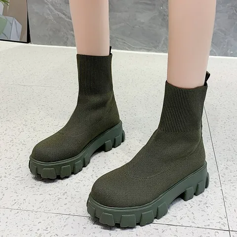 Botas de Calcetín de Punto Casual para Mujer Moda de Suela Gruesa Caña Alta Botas Martens Botines de Punto Elásticos Transpirables para Mujer