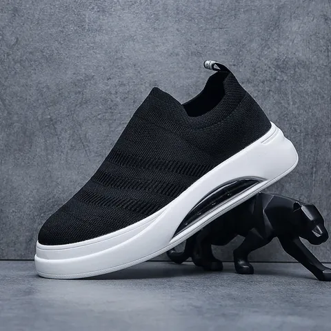 Men Fashion Fly-knit Sock Sneakers Breathable Summer Casual Shoes Thick Sole Air Cushion Shock Absorption Sport Shoes