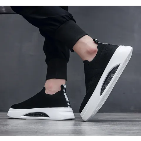 Men Fashion Fly-knit Sock Sneakers Breathable Summer Casual Shoes Thick Sole Air Cushion Shock Absorption Sport Shoes