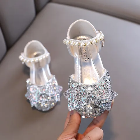Mädchen Pailletten Prinzessin Halbschuhe Perle Schleife Mary Janes Für Tanz Party Aufführung Formelle Kinder Lederschuhe