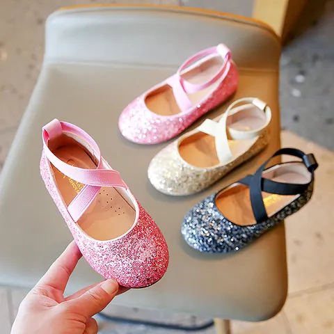 Meisjes Pailletten Prinsessen Schoenen Glanzende Kruisband Ballerina's Kinderen Optreden Dansschoenen Peuter Glimmende Nette Schoenen