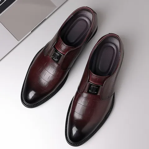 Zapatos de Cuero Formales para Hombre Patrón de Cocodrilo Punta Estrecha Estilo Británico Slip-On Zapatos de Vestir para Boda Oficina