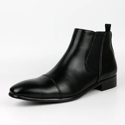 Boots Chelsea Rétro pour Hommes Grande Taille Bottines Classiques en Cuir PU Synthétique À Enfiler Chaussures de Ville Décontractées Couleur Unie Bout Carré