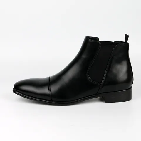 Boots Chelsea Rétro pour Hommes Grande Taille Bottines Classiques en Cuir PU Synthétique À Enfiler Chaussures de Ville Décontractées Couleur Unie Bout Carré