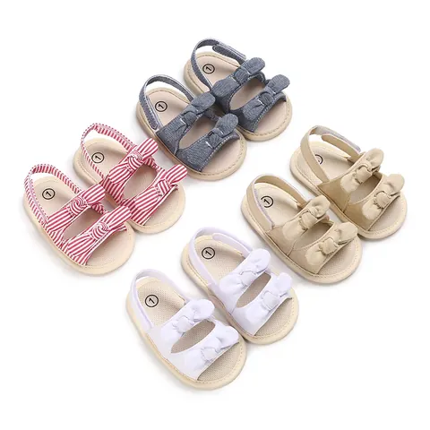 Sandali da Neonata Principessa in Tessuto di Cotone con Fiocco Scarpe da Camminata Suola Morbida Antiscivolo Estivi