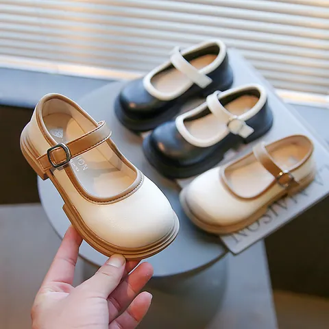 Girls Mary Jane Princess Shoes Round Toe PU Leather Single Shoes Contrast Color Buckle Strap Non-Slip Performance Shoes For Kids