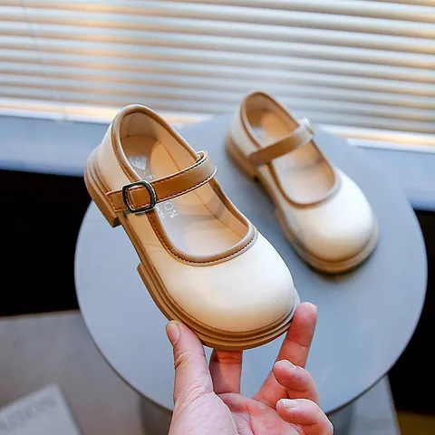 Girls Mary Jane Princess Shoes Round Toe PU Leather Single Shoes Contrast Color Buckle Strap Non-Slip Performance Shoes For Kids