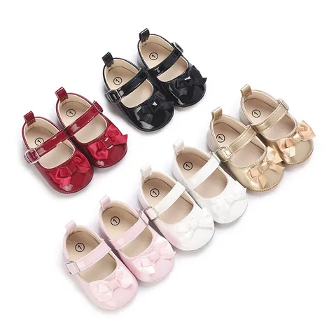 Baby Girls Princess Shoes Soft Sole Bow Patent Leather Mary Jane First Walkers Wedding Party Infant Pre-walker Shoes
