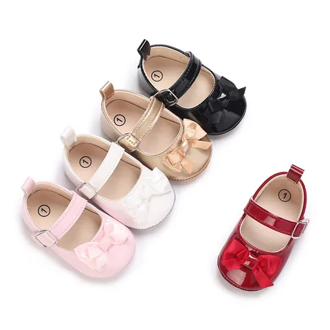 Baby Girls Princess Shoes Soft Sole Bow Patent Leather Mary Jane First Walkers Wedding Party Infant Pre-walker Shoes