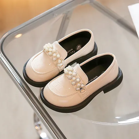 Girls Pearl Princess Shoes PU Leather Croc Pattern Soft Sole Casual Mary Janes Loafers For Little Kids Party Single Shoes