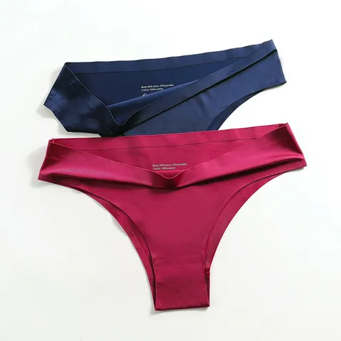 Women Ice Silk Seamless Thong Sexy Mid Waist Breathable One-Piece Sporty G-String Nylon Spandex Cotton Lining Panty For Lady