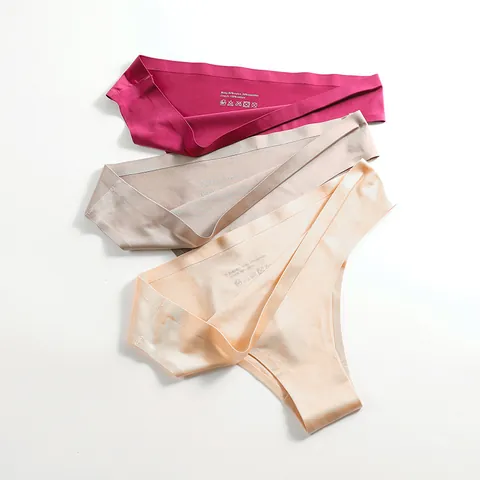 Women Ice Silk Seamless Thong Sexy Mid Waist Breathable One-Piece Sporty G-String Nylon Spandex Cotton Lining Panty For Lady