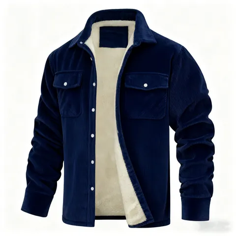 Men Casual Corduroy Jacket Fleece Lined Winter Warm Outwear Lapel Single Breasted Solid Color Long Sleeve Top