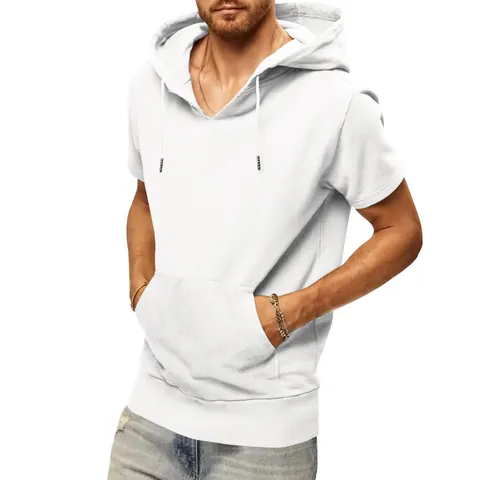 Gilet à Capuche sans Manches pour Hommes Été Décontracté Sport Coupe Ample Pullover Top Avec Poche Kangourou Couleur Unie