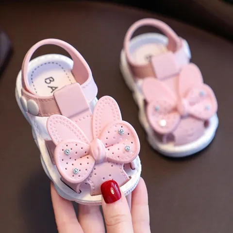 Toddler Girl Summer Sandals PVC Soft Sole Non-slip Bowknot Rhinestone Toe Protection Infant Prewalker Shoes