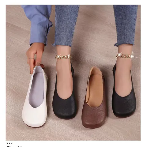 Γυναικεία Φλατ Παπούτσια Με Στρογγυλή Μύτη Slip On Παπούτσια Γιαγιάς Υφή Λίτσι Δέρμα PU Casual Μοκασίνια Άνοιξη Φθινόπωρο
