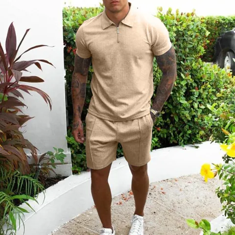 Heren Casual Top En Bottom Korte Mouw Halve Rits Polo Shirt En Shorts Zomer Sporten Workout Outdoor Kleding