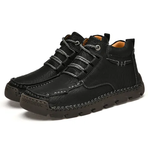 Scarpe da Trekking Casual Mid-Top da Uomo in Pelle Microfibra Cucite a Mano Antiscivolo All'aperto Grandi Dimensioni