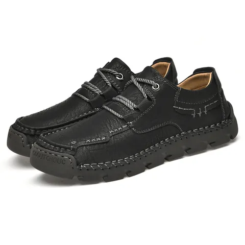 Men Large Size Outdoor Low-Top Martin Boots Handmade Stitching Microfiber Leather Casual Hiking Shoes Non-Slip Rubber Sole