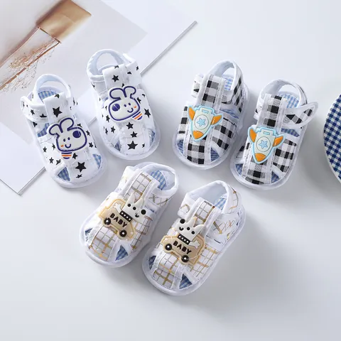 Summer Baby First Walker Sandals Soft Cotton Breathable Anti-slip Infant Newborn Shoes With Cartoon Star Smiley Patterns