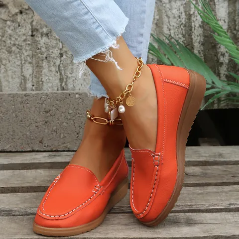 Dames Casual Microvezel Leer Loafers Zachte Platte Zool Handgestikt Ademend Slip-On Mocassins Dagelijks Effen Kleur Schoenen