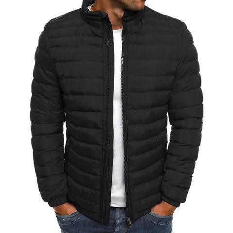 Men's Lightweight Stand Collar Padded Jacket Plus Size Casual Quilted Coat Polyester Zipper Outerwear For Winter Autumn