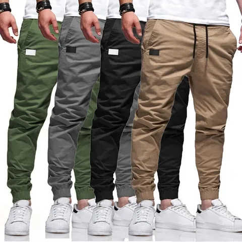 Men's Casual Cotton Joggers Slim Fit Sweatpants Solid Color Drawstring Elastic Waist Trousers For Daily Sports Activities