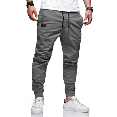 Men's Casual Cotton Joggers Slim Fit Sweatpants Solid Color Drawstring Elastic Waist Trousers For Daily Sports Activities