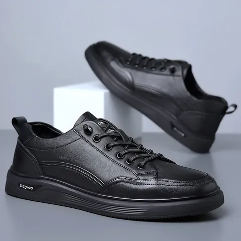 Zapatos Planos de Cuero de Vaca de Grano Superior Casuales para Hombre Transpirables con Absorción de Impactos Zapatillas de Moda Coreana