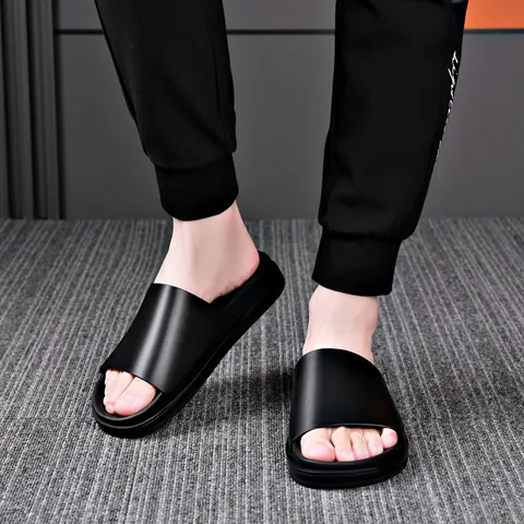 Herren Sommer Casual Rinderspaltleder Slipper Mode Outdoor Weiche Sohle Rutschfeste Strand Sandalen Dicke Sohle Hausschuhe