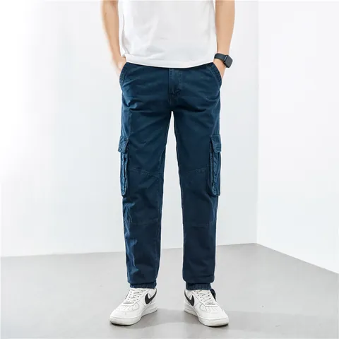 Men Relaxed Fit Straight Leg Cargo Pants Multi Pockets Cotton Outdoor Casual Tactical Trousers Workwear Bottom For Youth Men